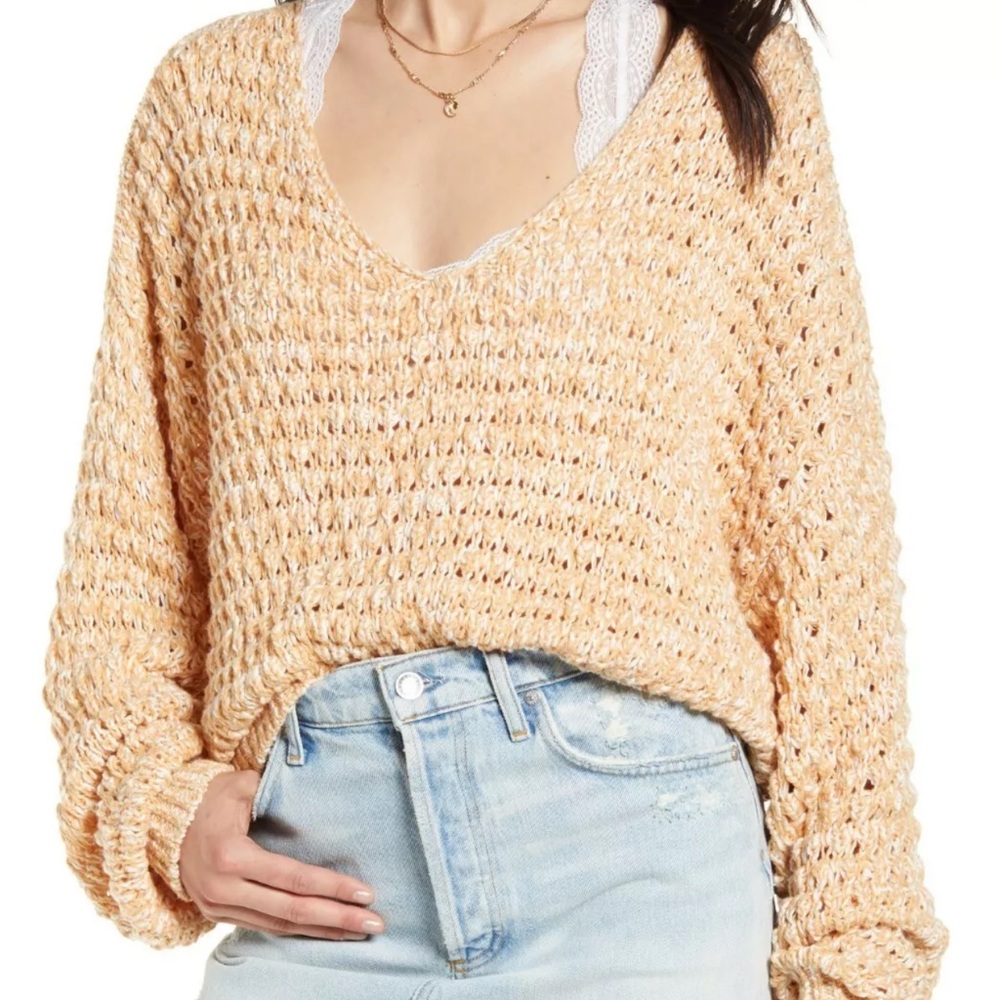 Free People coconut v-neck knit sweater boho slouchy beach surfshop sandy orange